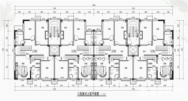 九層住宅樓（1#）八層復式上層平面圖