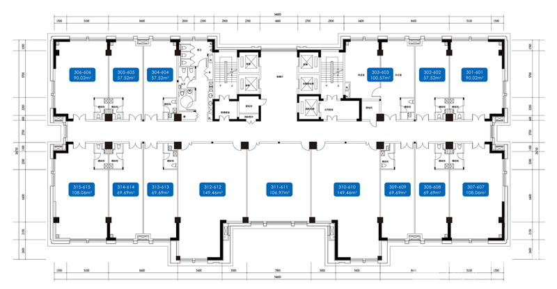 啟程SOHO  3-6層戶型圖  50-150㎡