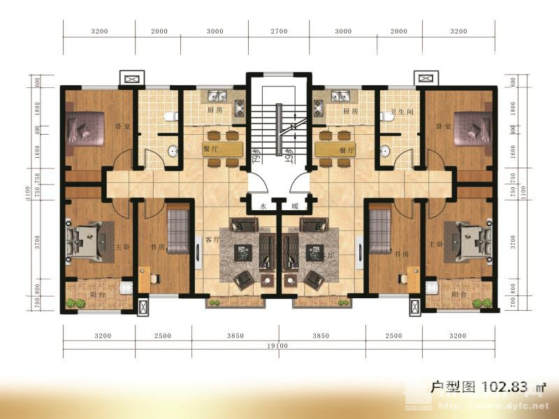102.83㎡ 3室2廳1衛戶型 