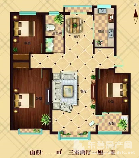多層120型戶型 3室2廳1衛