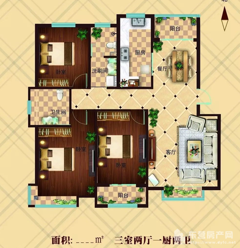 多層130㎡戶型 3室2廳2衛 