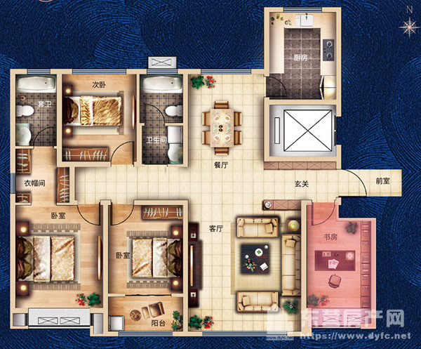 人生得意住华府金御华府160㎡四室户型赏析