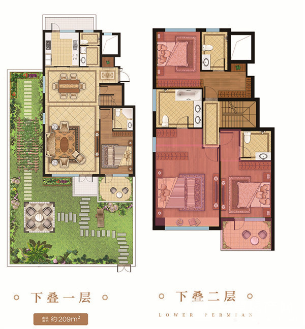 【东凯悦府】建面约209边户下叠1-2层户型图