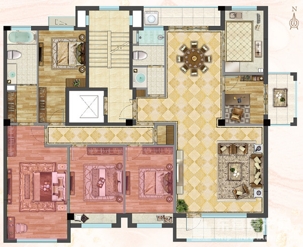 【白金翰宫3期 墅境学府】a1型建筑面积约208㎡五室两厅两卫户型图