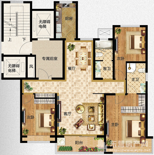 【鑫都·颐和府】建筑面积约140㎡三室两厅两卫户型图