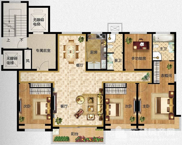 【鑫都·颐和府】建筑面积约180㎡四室两厅两卫户型图