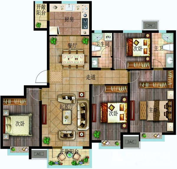 【东亚清风小镇】建筑面积约147㎡四室两厅两卫户型图
