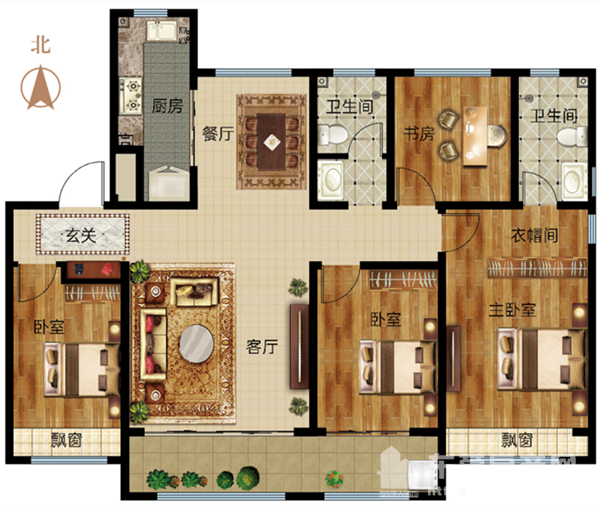 海通学府壹号】建筑面积约145㎡四室两厅两卫户型图