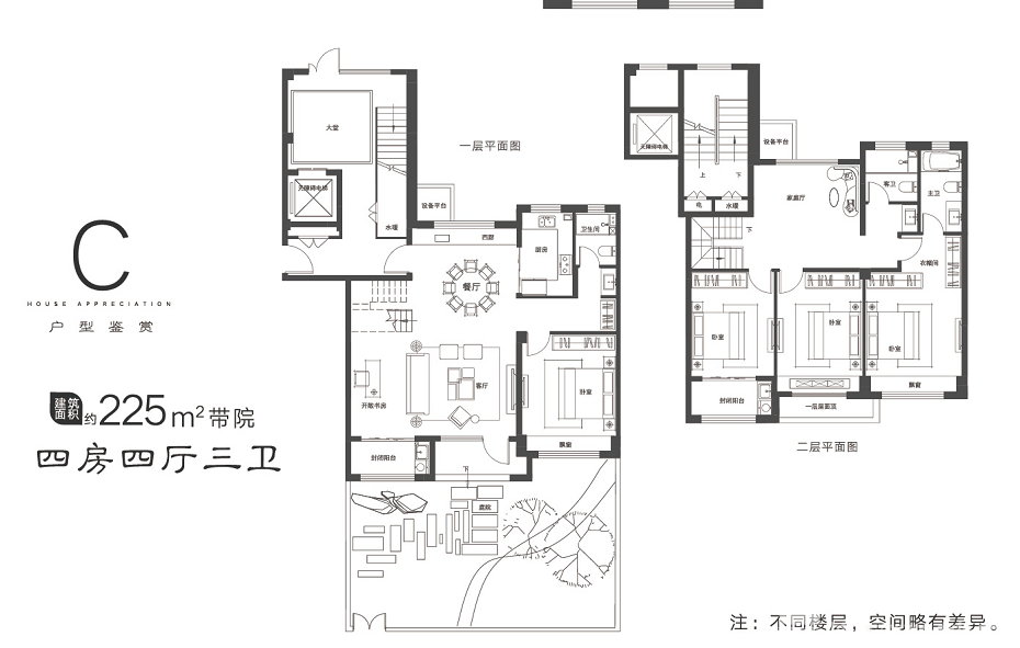 C戶型 約225㎡ 4室4廳3衛（帶院）