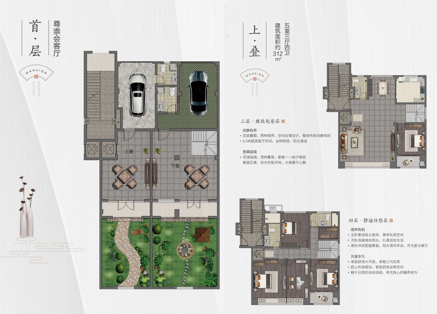 宸御戶型上疊 建面約312㎡ 5室3廳4衛