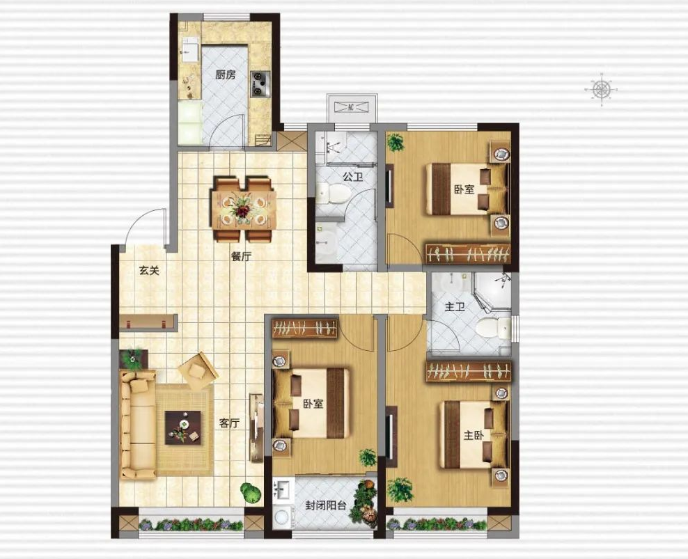 C戶型 三室兩廳兩衛 131㎡