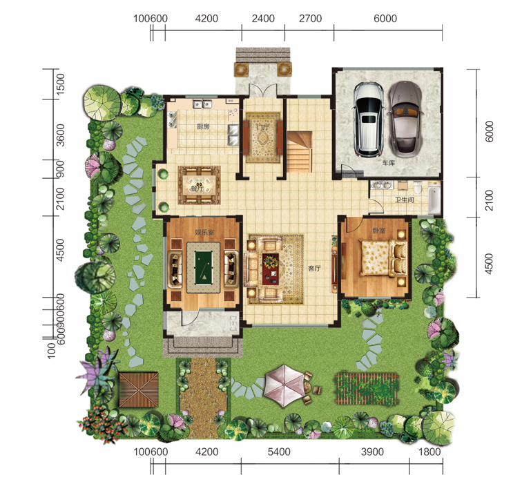 類獨棟別墅一層  建面約337㎡ 6室2廳3衛