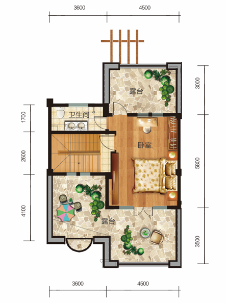 雙拼別墅/聯排邊戶三層 建面約276㎡ 5室2廳3衛