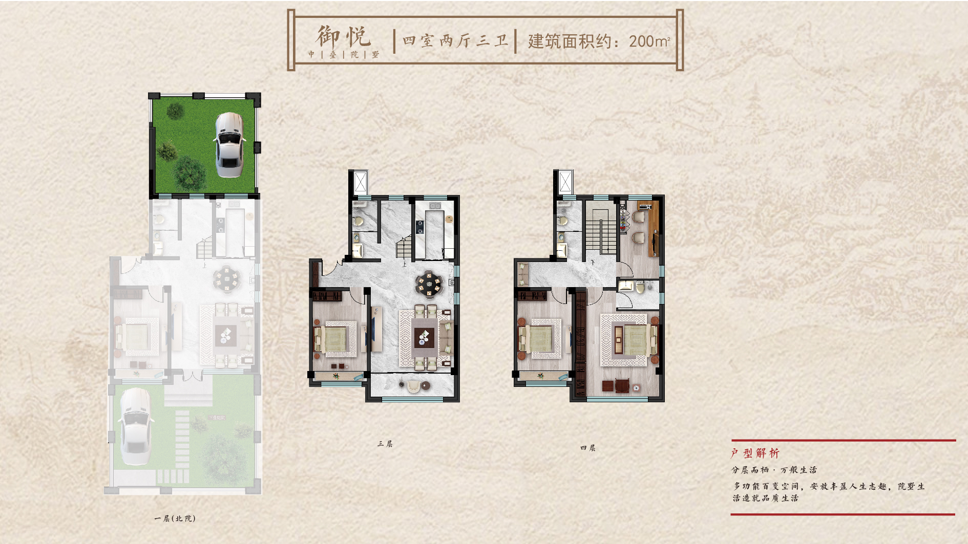御悅戶型 建面約200㎡ 四室兩廳三衛