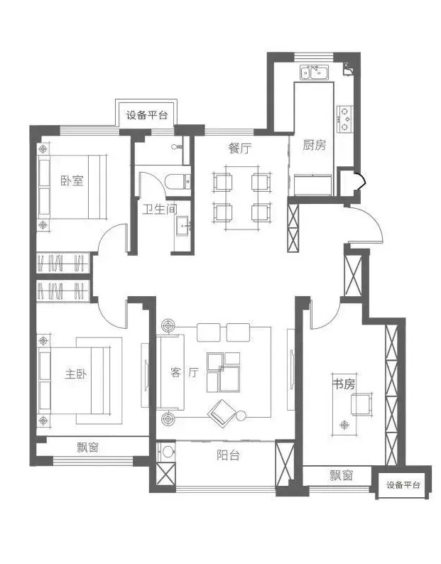 D戶型 約128㎡ 3室2廳1衛