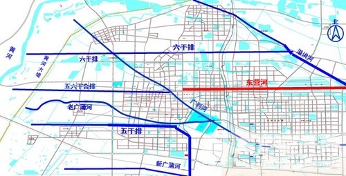 红线标识为东营河位置示意
