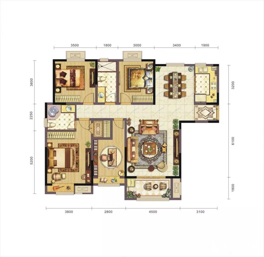 戶型b1 建面約157㎡ 四室兩廳兩衛