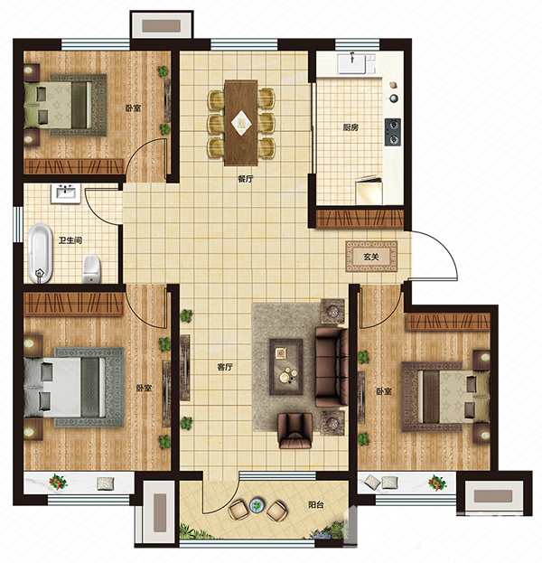 【鑫都·禧悦】b户型建筑面积约127㎡的3室2厅2卫户型图【鑫都·禧悦